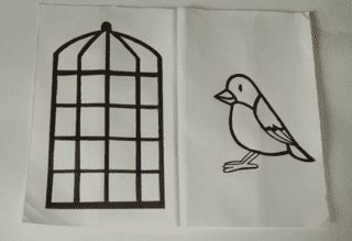 Desenho da gaiola e passarinho em suas posições