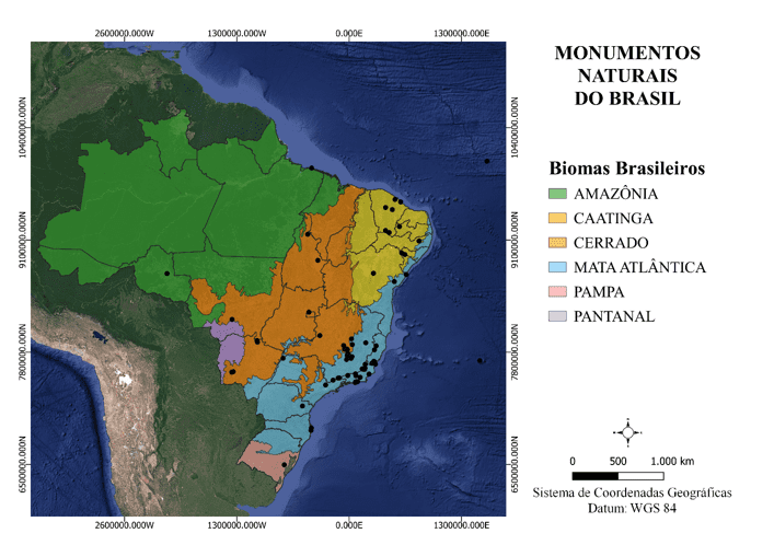 Espacialização dos Monumentos Naturais do Brasil.