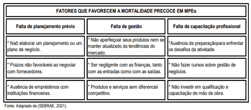 Condicionantes à mortalidade precoce nos pequenos negócios.