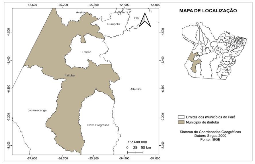 Mapa de localização da área de estudo, município de Itaituba – PA