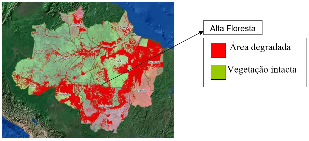 Desmatamento na região denominada Amazônia Legal