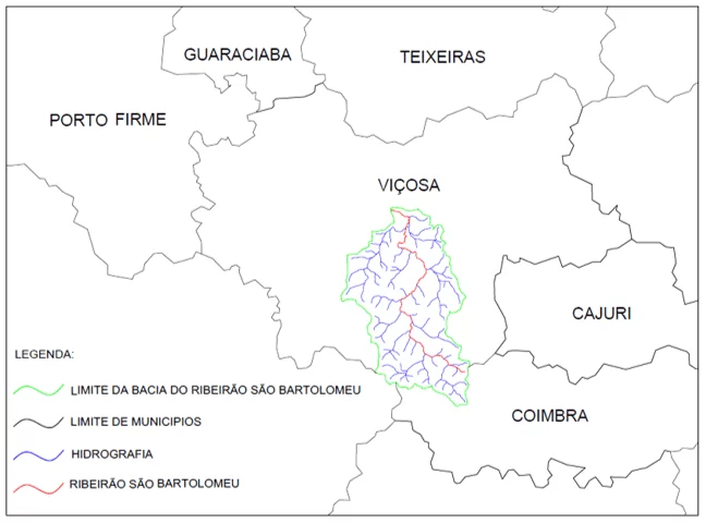 Figura 1. Localização da bacia do Ribeirão São Bartolomeu. Fonte: Autor. 