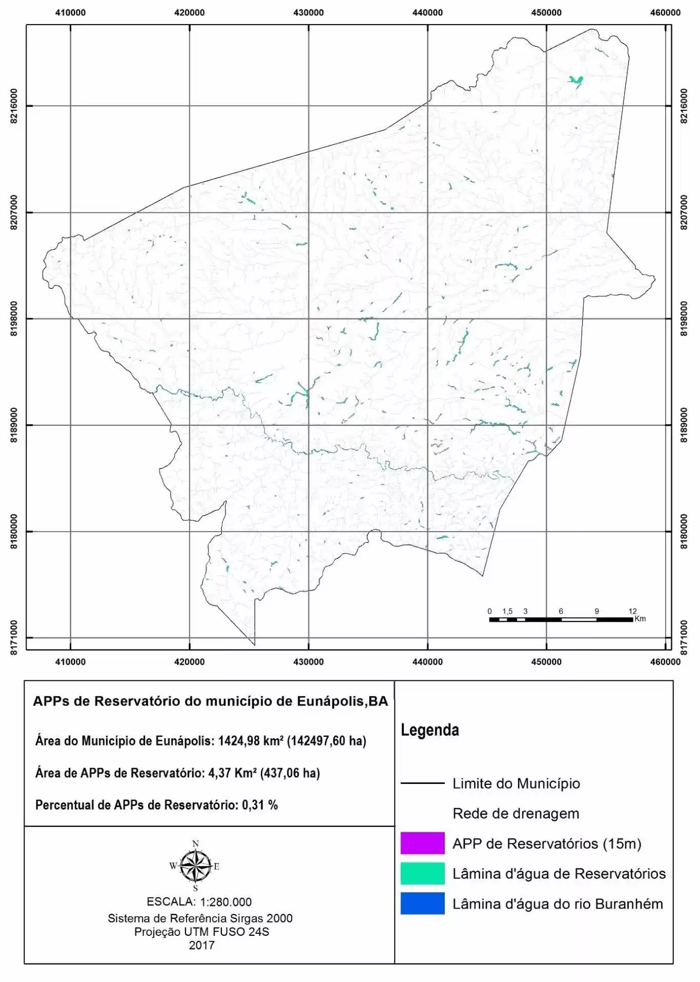 Área de preservação permanente no entorno dos reservatórios no município de Eunápolis, BA. Fonte: O autor