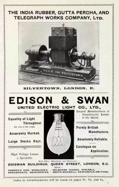 Figura 6 – pantalla de lámparas fabricadas por la empresa Edson y cisne en 1899. Fuente: http://www.gracesguide.co.uk/File:Im189908Cass-Edi.jpg (2015)