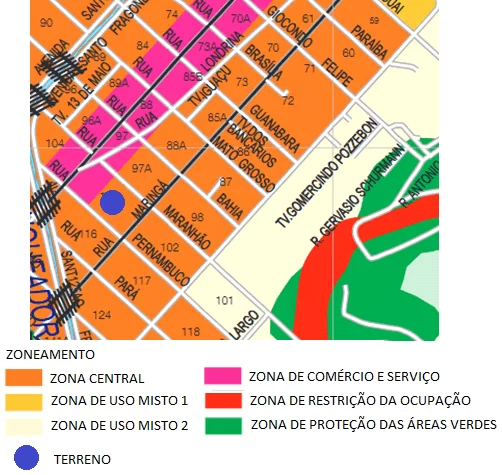 Figura 13 – Mapa de Zoneamento. Fonte: Prefeitura de Francisco Beltrão, 2017; (Imagem alterada pela autora do projeto no programa Corel Draw)