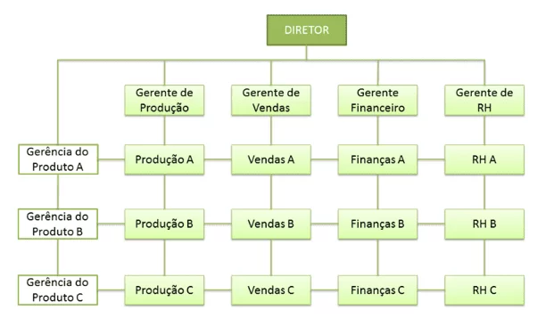 Figura 6-matriz estructura organizacional. Fuente: disponible en: http://www.adminconcursos.com.br/2014/07/estruturas-organizacionais.html