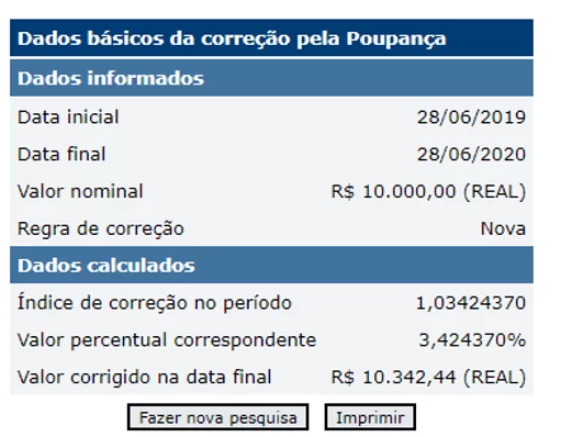 Simulação de investimento na poupança