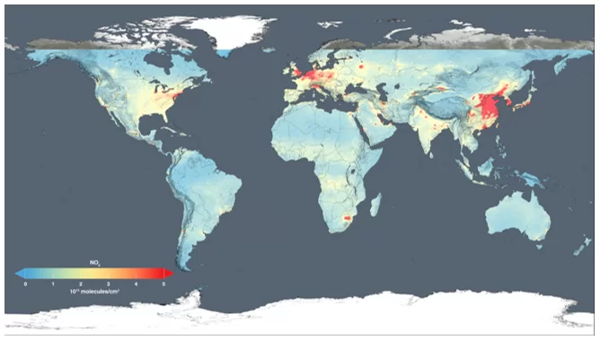 Nitrogen Dioxide Concentration around the World over 2014