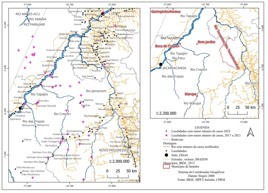 Mapa de distribuição da malária no município de Itaituba – PA