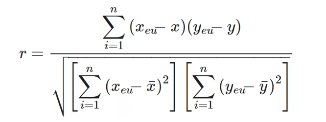 Fórmula de coeficiente de correlação da amostra de Pearson