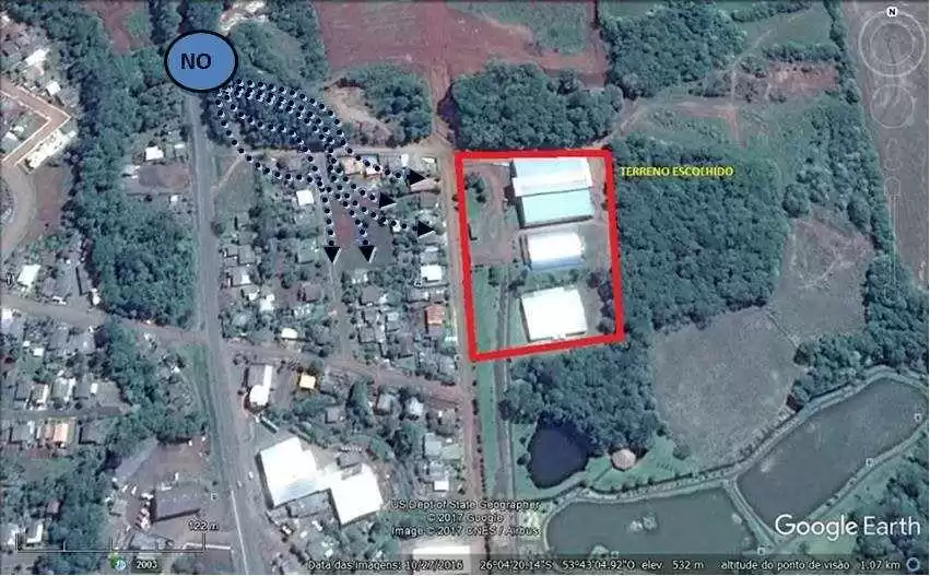 Figura 12 - Estudo dos ventos em relação ao terreno escolhido. Fonte:Google Earth