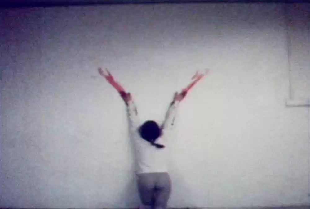 Figure 3 - Ana Mendieta, Untitled Body Tracks (Blood Sign #2) 1974. Video still, 1 min, color, sound. [http://www.canadianart.ca/reviews/2011/07/21/ana_mendieta/]