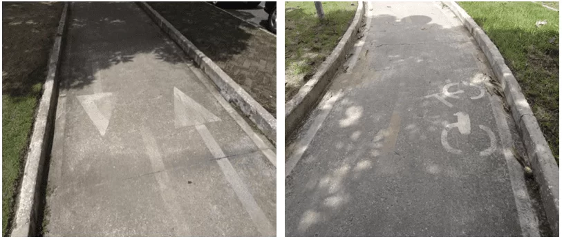 Figura 5 - (a) Largura e sinalização horizontal da Ciclovia da Av. Marquês de Herval. Fonte: AUTOR