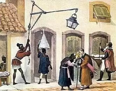 Abbildung 3-Öllampen angezündet von Sklaven, Rio De Janeiro. Quelle: http://rio-curioso.blogspot.com.br/2008/02/iluminao-no-rio-de-janeiro-i.html (2008)