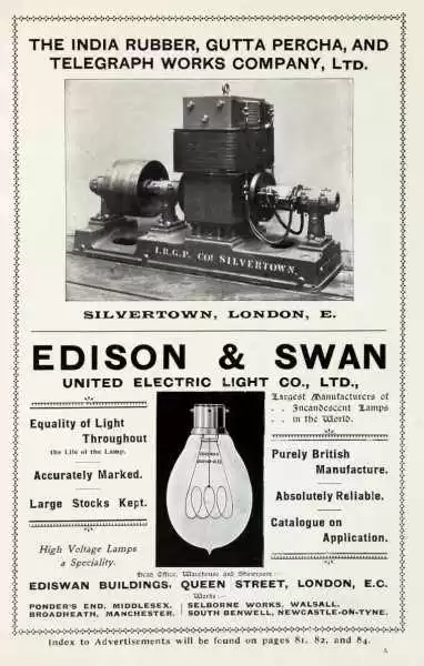 Abbildung 6 – Anzeige der Lampen im Jahre 1899 von Edson und Swan Firma hergestellt. Quelle: Http://www.gracesguide.co.uk/File:Im189908Cass-Edi.jpg (2015)