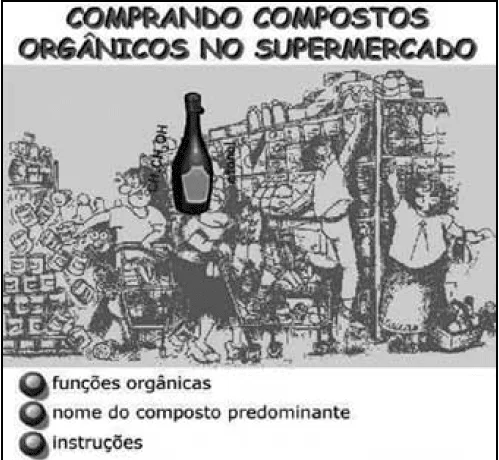 Figura 7 - tela de apresentação: comprando compostos orgânicos no supermercado. Fonte: FIALHO; MATOS, 2010, p. 131.