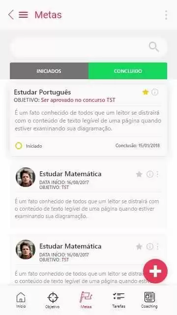 Figura 28: Tela com todos as metas. Fonte: elaborada pelo autor