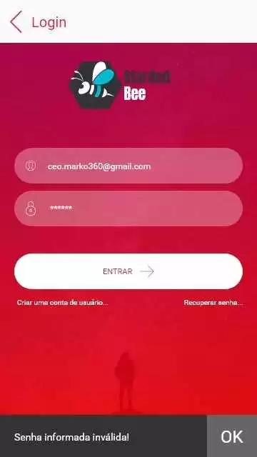 Figura 35: Tela de login com mensagem de erro na senha. Fonte: elaborada pelo autor