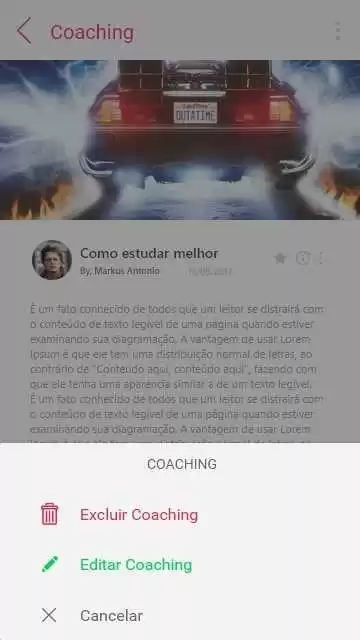 Figura 37: Tela de coaching com action sheets. Fonte: elaborada pelo autor
