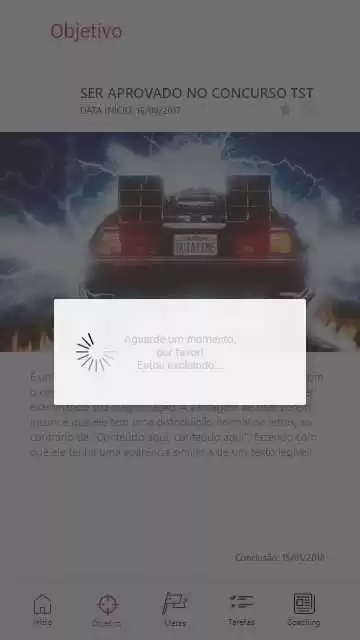 Figura 40: Tela de objetivo com loading de excluir. Fonte: elaborada pelo autor