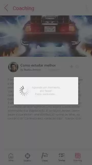 Figura 43: Tela feed de coaching e loading de excluir. Fonte: elaborada pelo autor