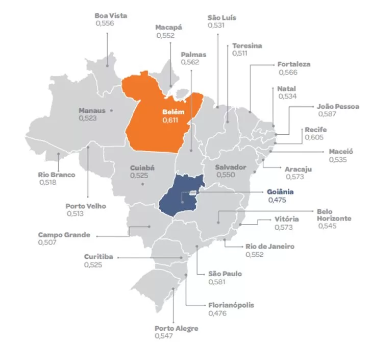 Índice de Gini municipal, 2018