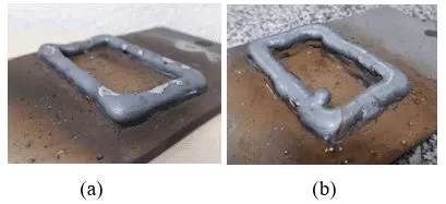 Controle de temperatura de resfriamento do material de adição. Deposição com tempo t =600s (a); Deposição com tempo t =120s (b).