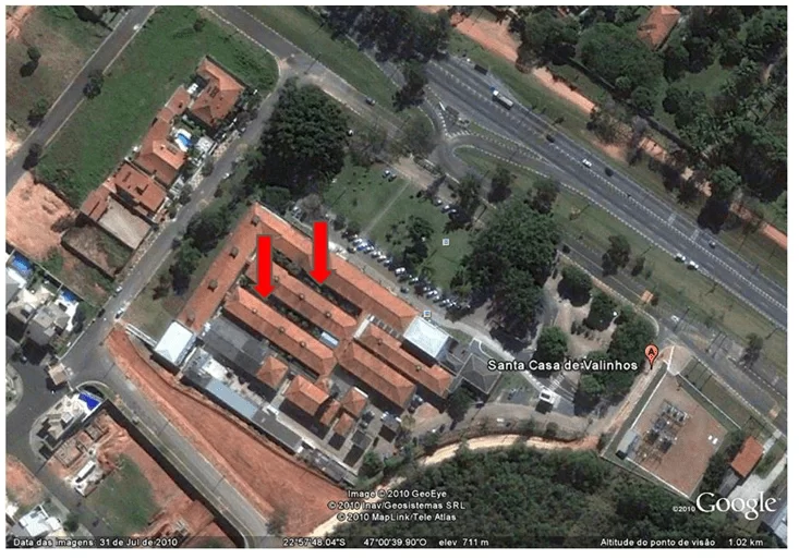 Áreas verdes avaliadas entre as alas de internação.